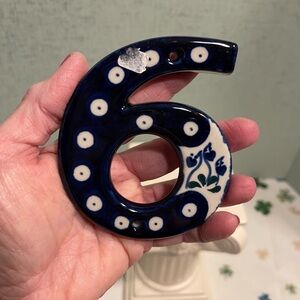 POLISH POTTERY Ceramic Number 6 Wall Decor NEW